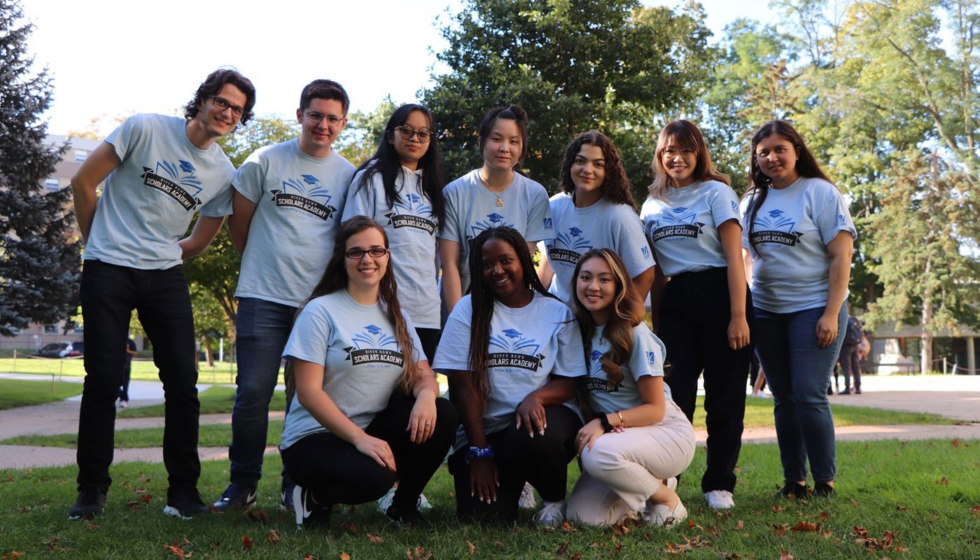 Group of student in River Hawk Scholars Academy T-shirts