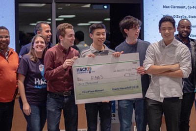 First place of Hack Haverhill awarded to team of students from UMass Lowell and Boston College. 