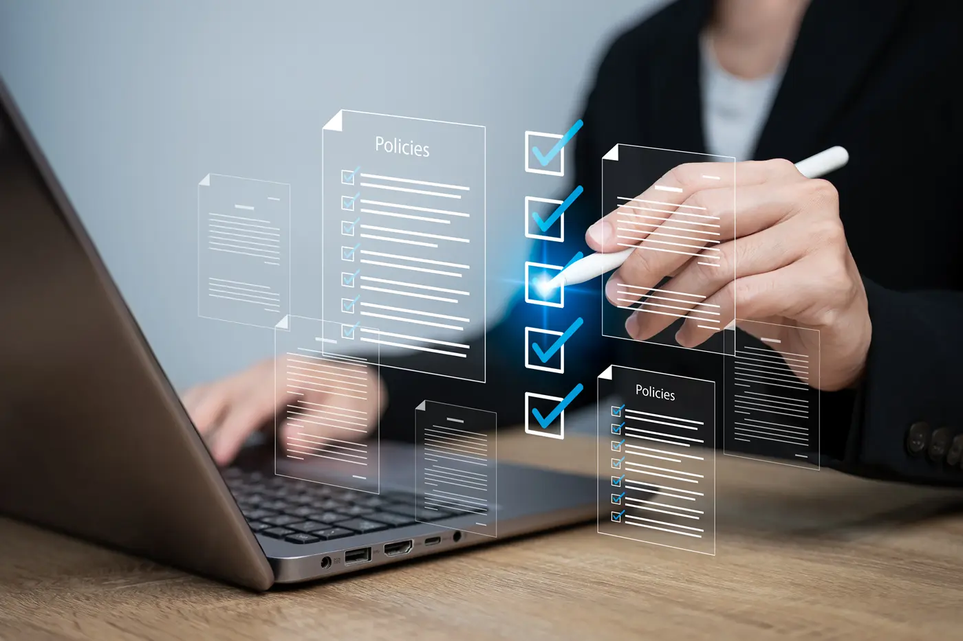 person working on a touch-screen computer