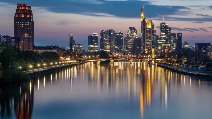 Frankfurt, Germany city scape at night.