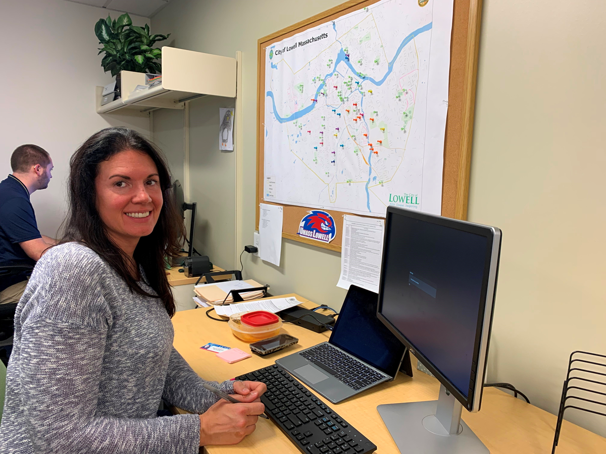 Assoc. Prof. Sabrina Noel keeps a map of all the Lowell parks evaluated in her office