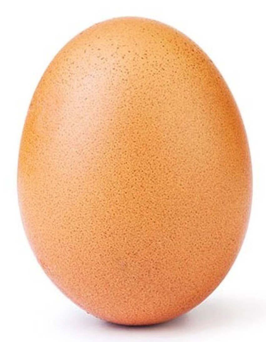 An egg on a white background, casting a slight shadow. The Instagram egg is a photo of an egg posted by the account @world_record_egg on the social media platform Instagram, notable for becoming a global phenomenon and an internet meme within days of its creation. It has over 55 million likes, making it both the most-liked Instagram post and most liked online post on any website in history.
