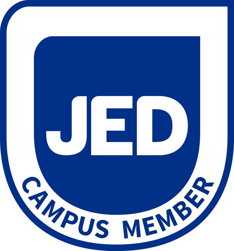 JED logo: shield with JED in white on blue background and campus member written below.
