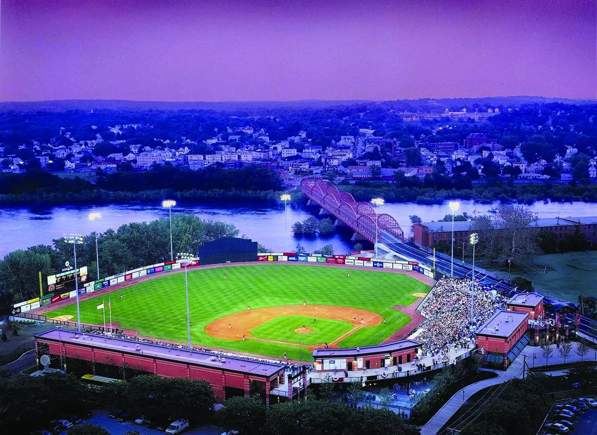 Aerial view of LeLacheur Ball park at night