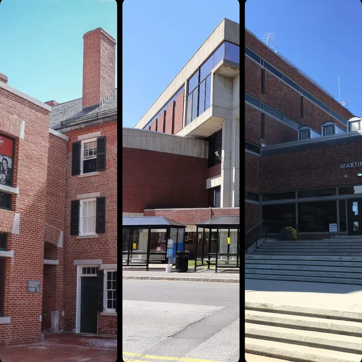 Collage of the three library buildings.
