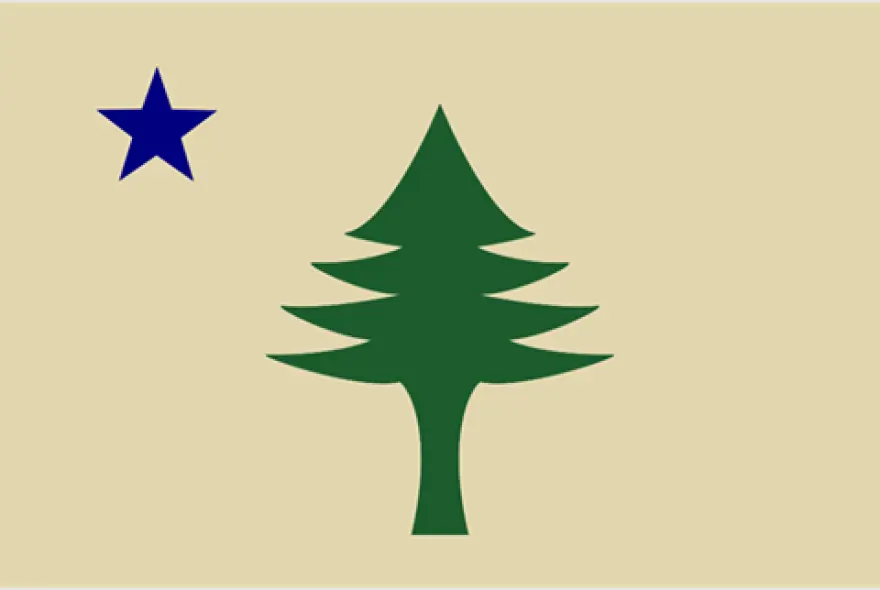 Early Maine flag with blue star and green pine tree