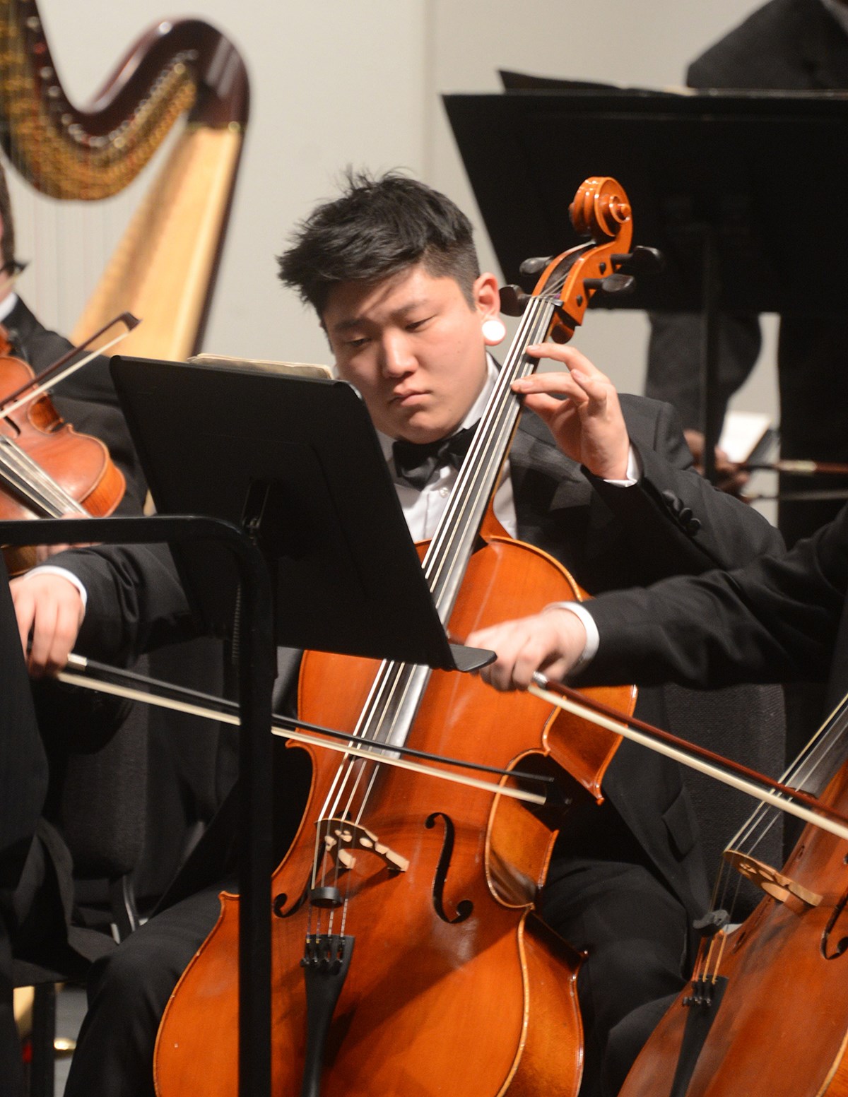 A cellist performs at the University Orchestra's "All You Need is Love!” Valentine's Day concert.
