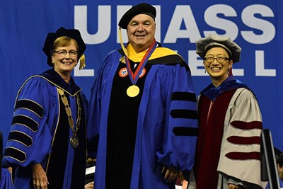 Chancellor Moloney, Mark Russell and Julie Chen