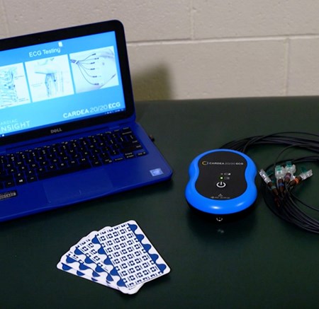 Laptop pictured with state-of-the-art ECG technology to screen students for undetected cardiac conditions