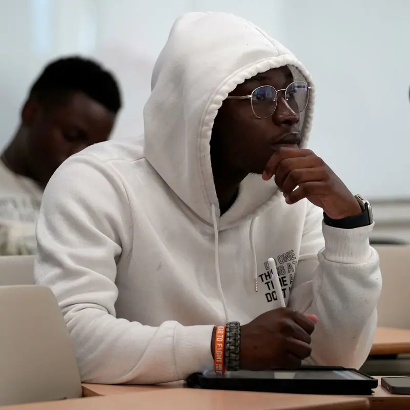 UMass Lowell math student in a classroom.