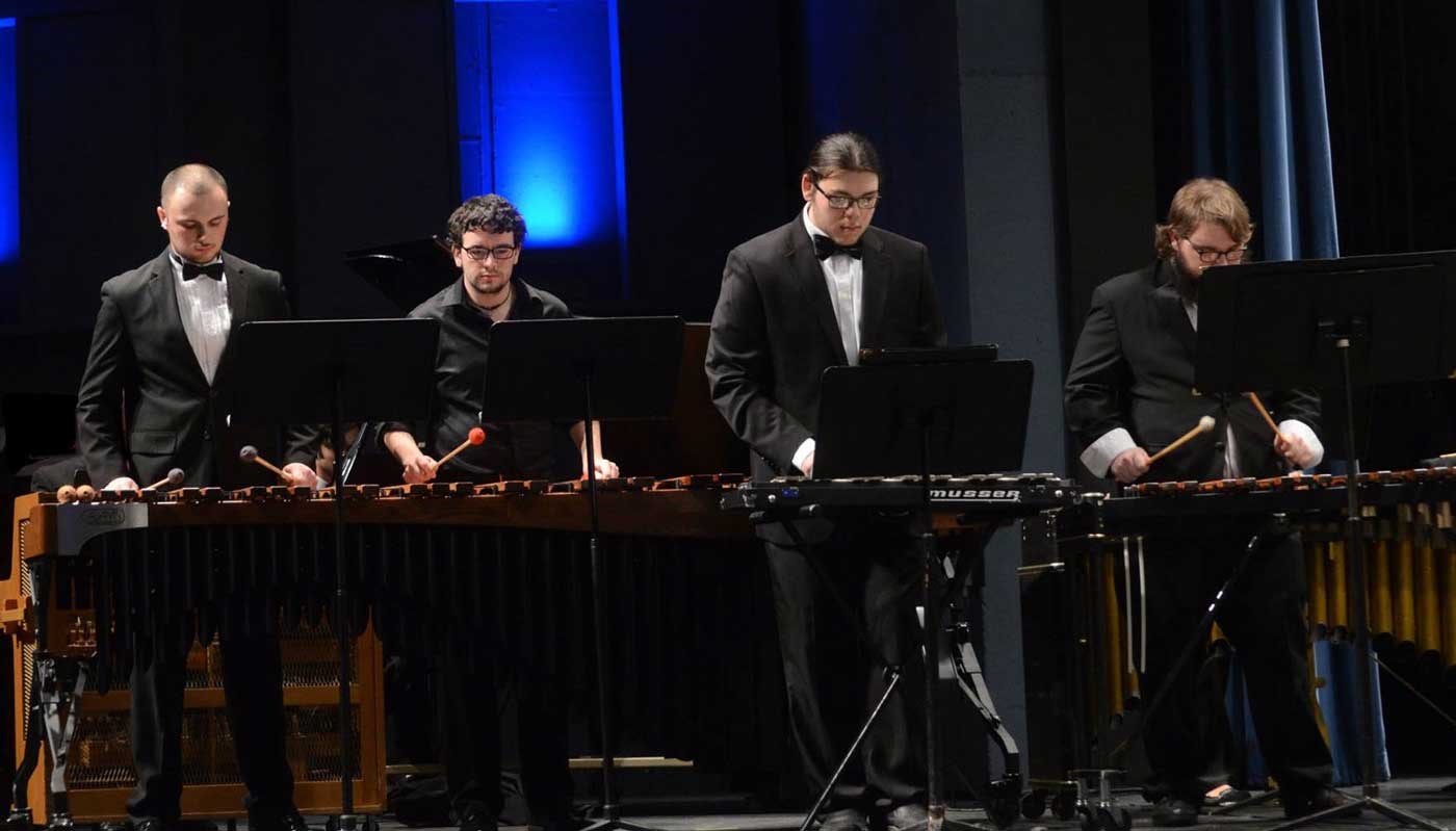 Students from the Percussion Ensemble perform at UMass Lowell