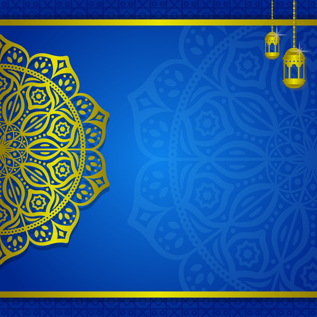 Blue islamic background with lantern and mandala decoration suitable for a Ramadan card.