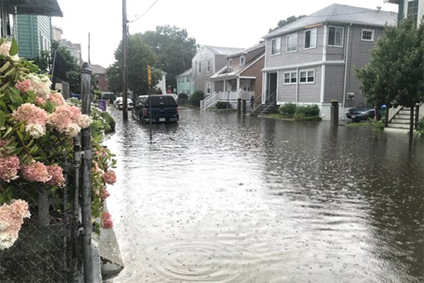 Flooded street in Medford, Mass.
