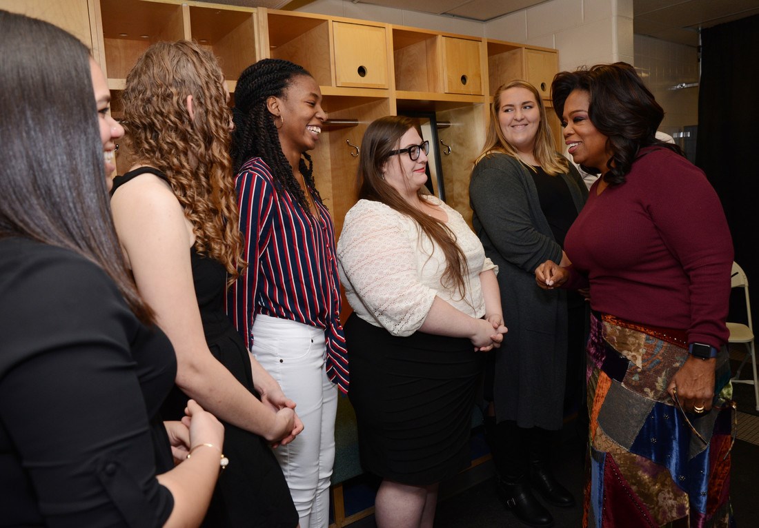 Oprah meets some of the first recipients of the Oprah Winfrey Scholarship at UMass Lowell