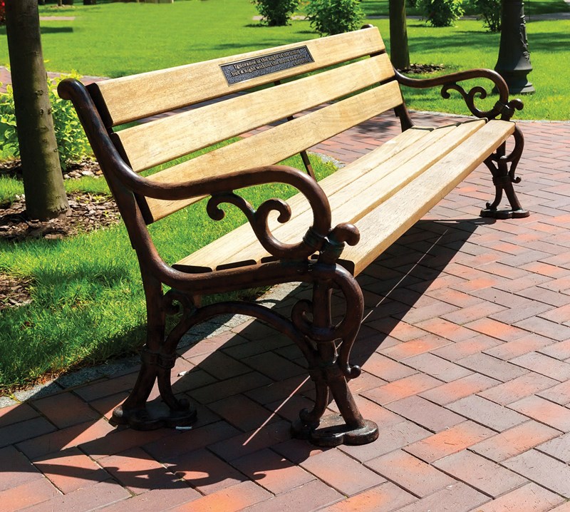 Bench affixed with notable quote
