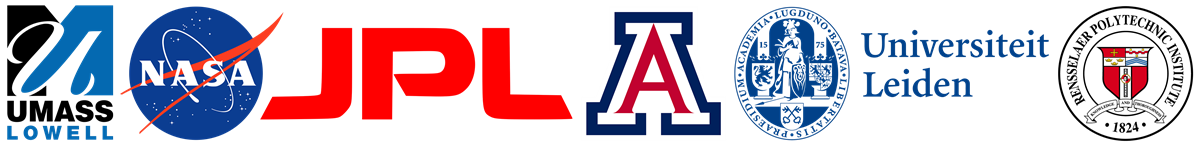 Logos: UMass Lowell, NASA, Jet Propulsion Lab, University of Arizona, University of Leiden (Netherlands) and Rensselaer Polytech.