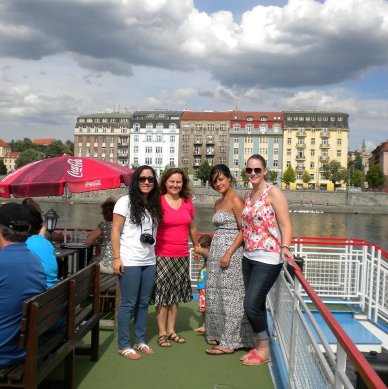 UMass Lowell Professor Sladkova and students on the Vltava River, Prague, Czech Republic