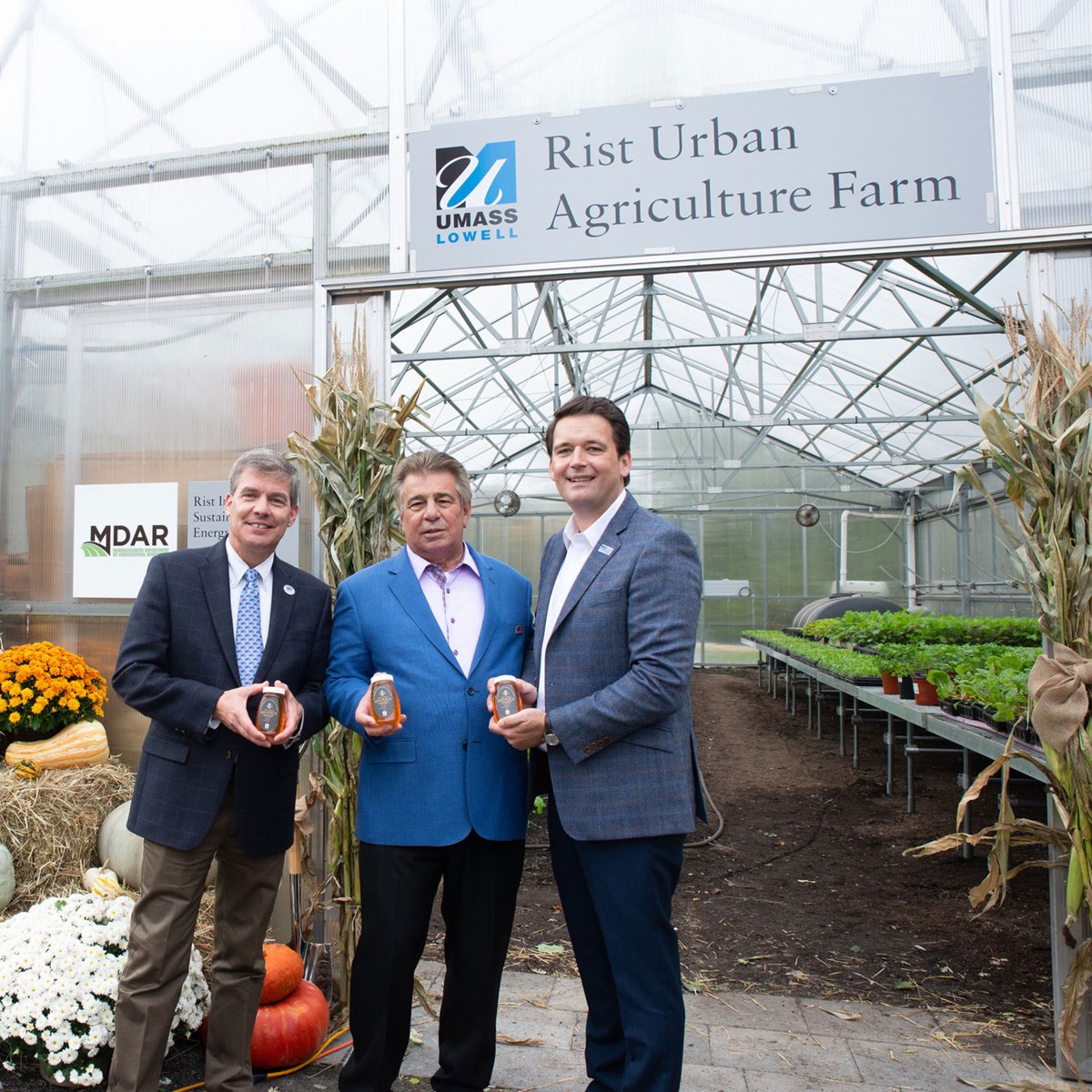 Steve Rogers, Brian Rist and Ruairi O'Mahony in the Rist greenhouse