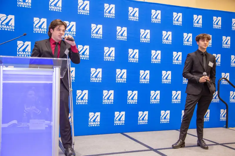 Team Sober Solutions pitching an idea to the audience and judges at the 2024 $50,000 Idea Challenge.