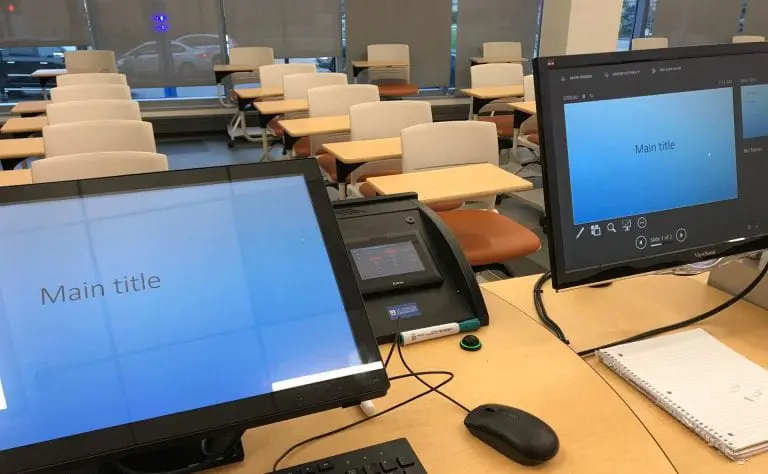 Smart teaching podium with multiple monitors