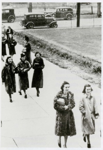 On a brisk day in 1939, students from the Teachers College hurried to their classes