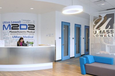 Welcome desk at medical device incubator at UMass Lowell