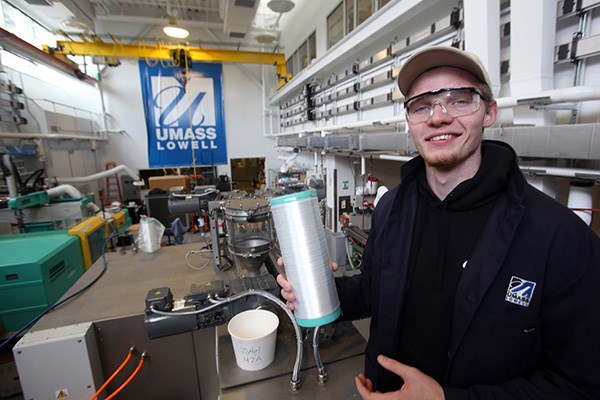 Kevin Hines, 22, of Billerica, a graduating senior in Plastics Engineering at UMass Lowell