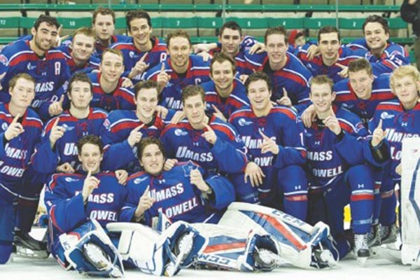Members of the UMass Lowell hockey team