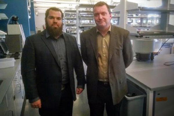 Ryan Bean, left, the Innoblative product development manger, and Bob Rioux, the chief technology officer, in a lab at 110 Canal in Lowell.