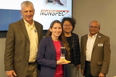 From left, Jack Wilson, Erin Keaney and faculty members Yi Yang and Ashwin Mehta.
