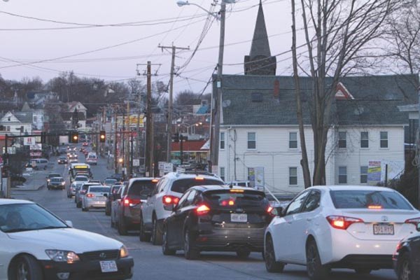 Traffic is backed up on Chelmsford Street in Lowell
