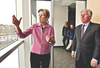 Elizabeth Warren and Marty Meehan at ETIC/Sun photo by David Brow