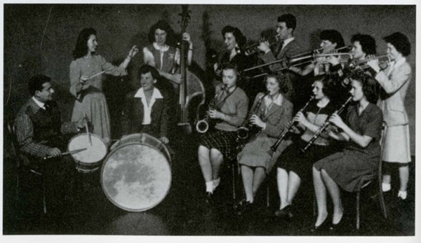 The Swing Shift Band performing in 1945