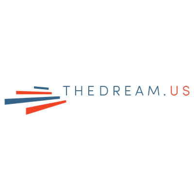 The Dream.US logo with those words and blue and red horizontal lines to the left of the words.