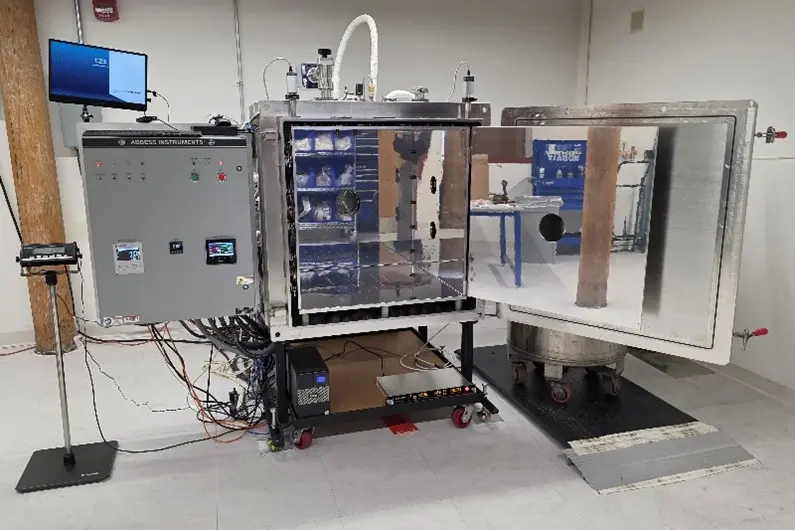 Thermal Vacuum Testing Facility with metal cabinet with wires