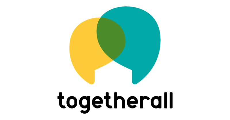 togetherall logo: overlapping yellow and green speech bubbles with togetherall below them.
