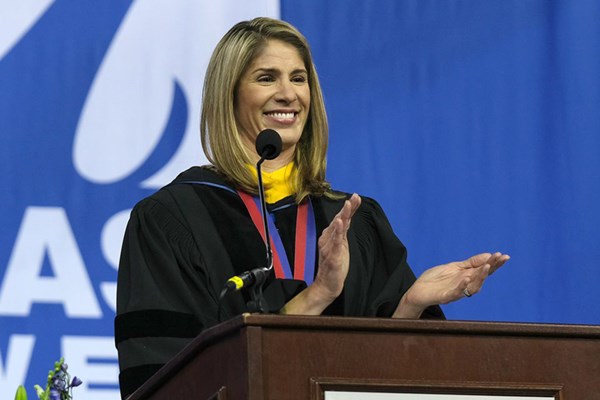 House member Lori Trahan delivers the keynote address at UMass Lowell’s commencement