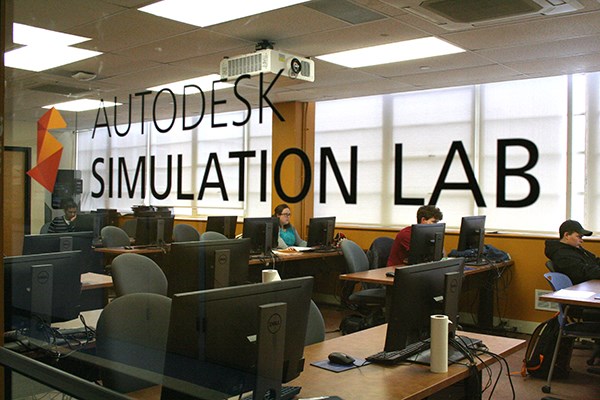 Students work in the Autodesk Simulation Lab