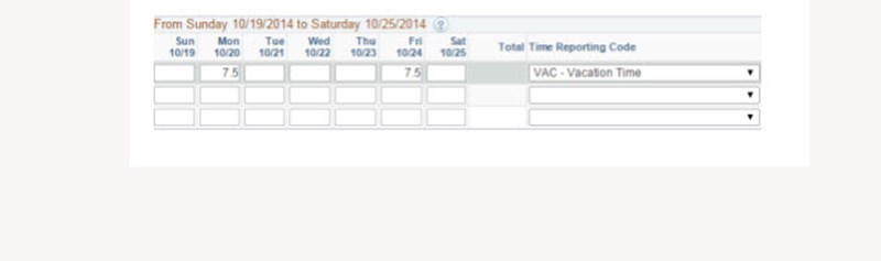 Screen grab of HR Direct website showing the dropdown menu with Vacation time selected.