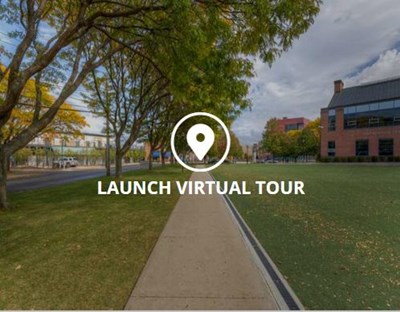Launch Virtual Tour text over image of campus.