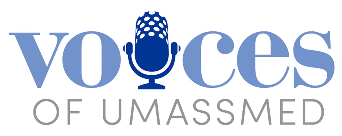 Logo for Voices of UMassMed: The Voices of UMassMed podcast series features in-depth conversations with the people of UMMS—from researchers to students to the leadership team. It is produced by the UMass Medical School Office of Communications.