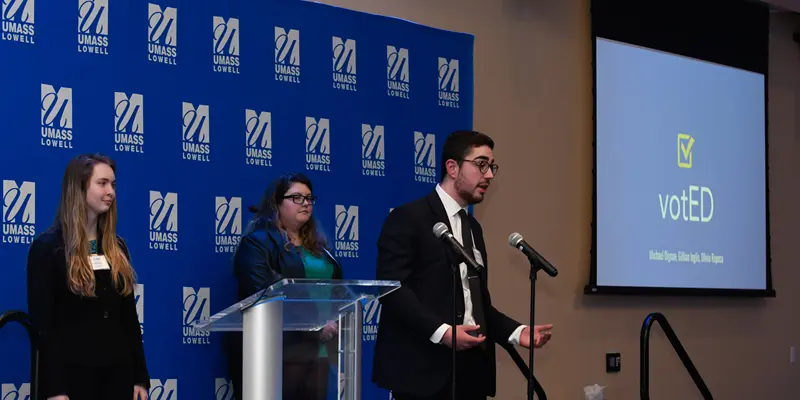  Michael Dignan, Gillian Inglis and Olivia Reposa present VotED onstage at DifferenceMaker