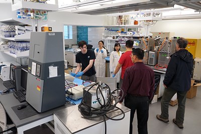 Faculty and students set up a research lab at Perry Hall
