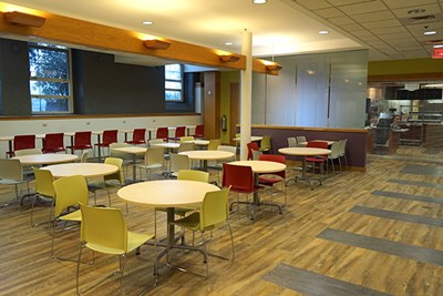 The renovated dining area at the Southwick Food Court