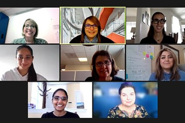 Eight women in a Zoom meeting