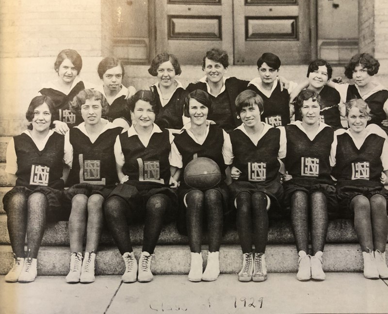 1929 women's basketball team in uniform from the Lowell Normal School