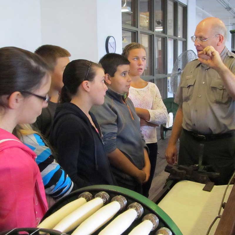 National Park ranger talks to elementary school students