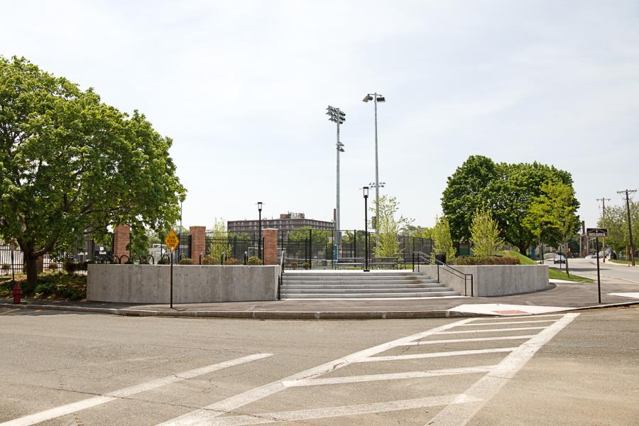 Concrete steps leading to entrance of field complex