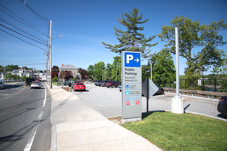Public parking sign designating Pawtucket Street Metered Lot