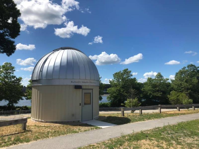 Robert L. Schueller Observatory building along Merrimack River in Lowell.